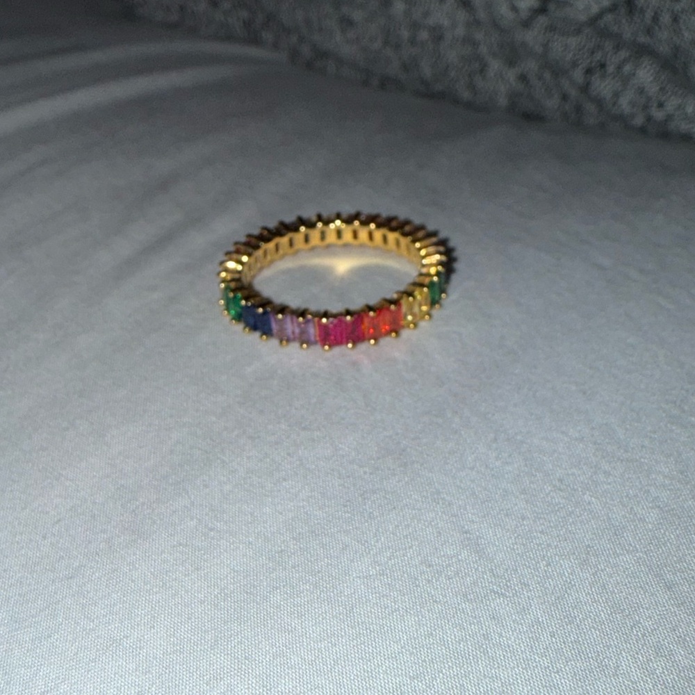 Gold Tone Rainbow Cubic Zirconia Band Ring